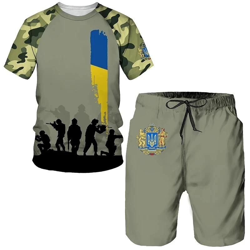 Ukraine Special Forces 2Pcs 3D Camouflage Men Sets Men T-shirt +Shorts 2pcs Suit Men T-shirts Fashion Oversized Set Men Clothes