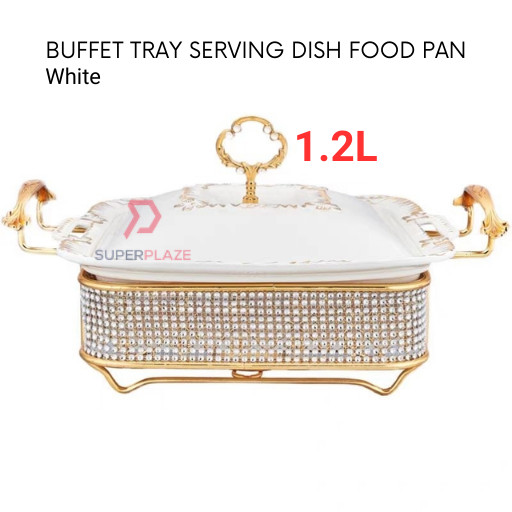 1.2 Liters White Buffet Tray Serving Dish Food Pan Berkas Lauk Tray Kenduri Hot Plate Buffet Set