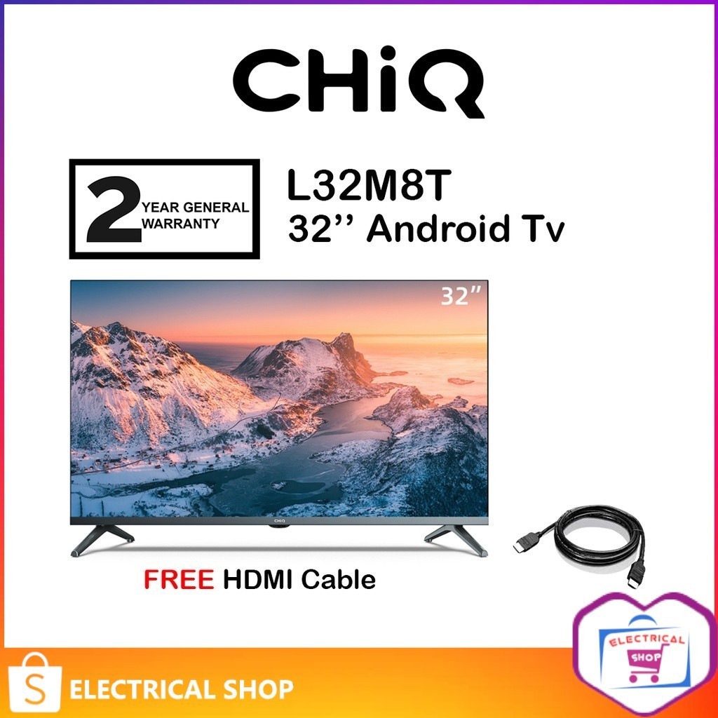 CHiQ 32" Android Smart TV HD L32M8T Television similar H32K66G & 32STD6500 (Free Hdmi Cable)