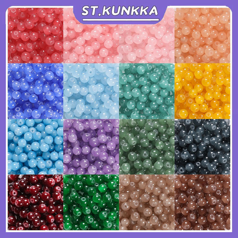 30Pcs 6-10mm Imitation Jade Beads Glass Beads for Jewelry Making Loose Beads for DIY Necklace