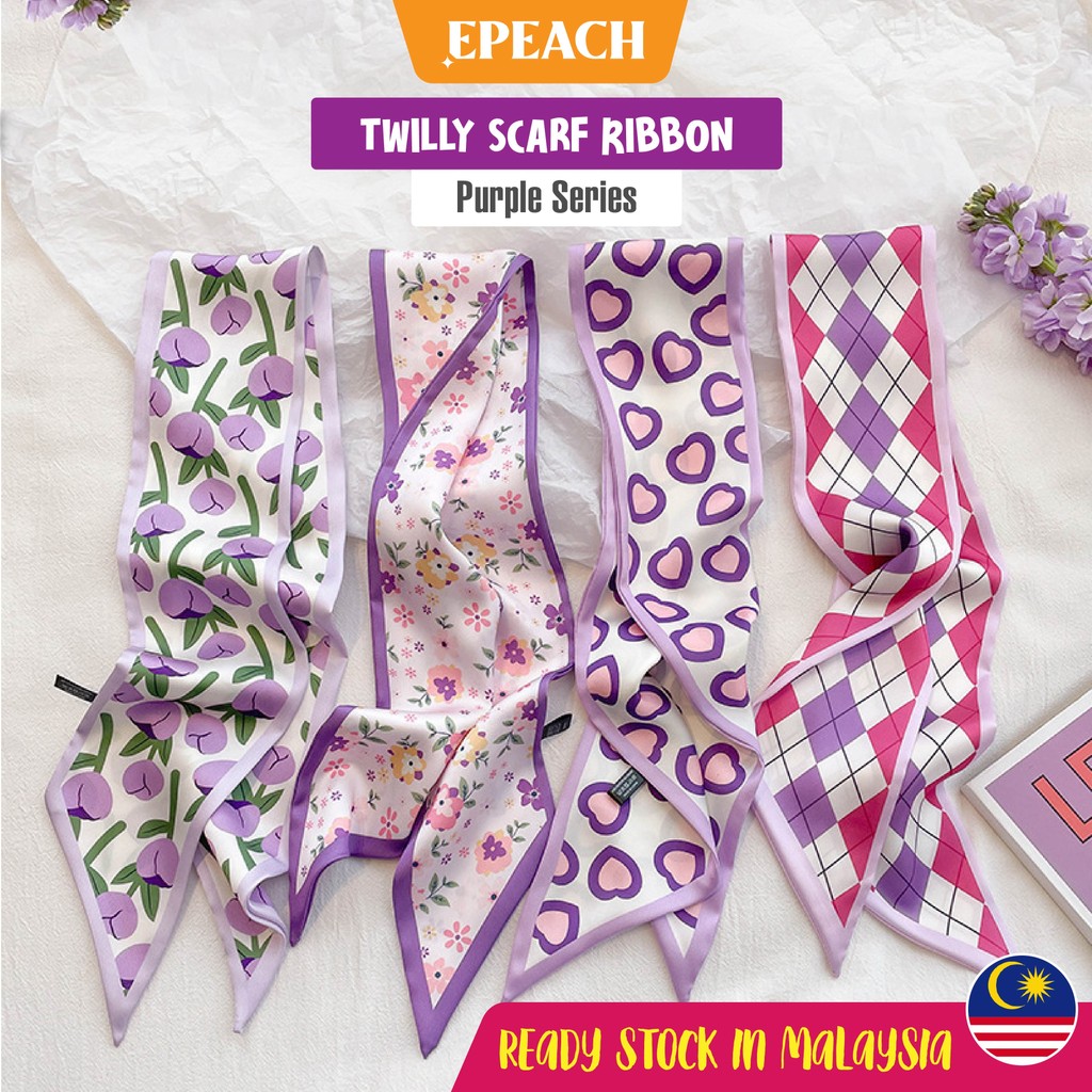 epeach Twilly Scarf Purple Ribbon Bag Tied Handle Neck Bow | Handbag DIY Accessories Jute Bag Deco Fashion Scarf