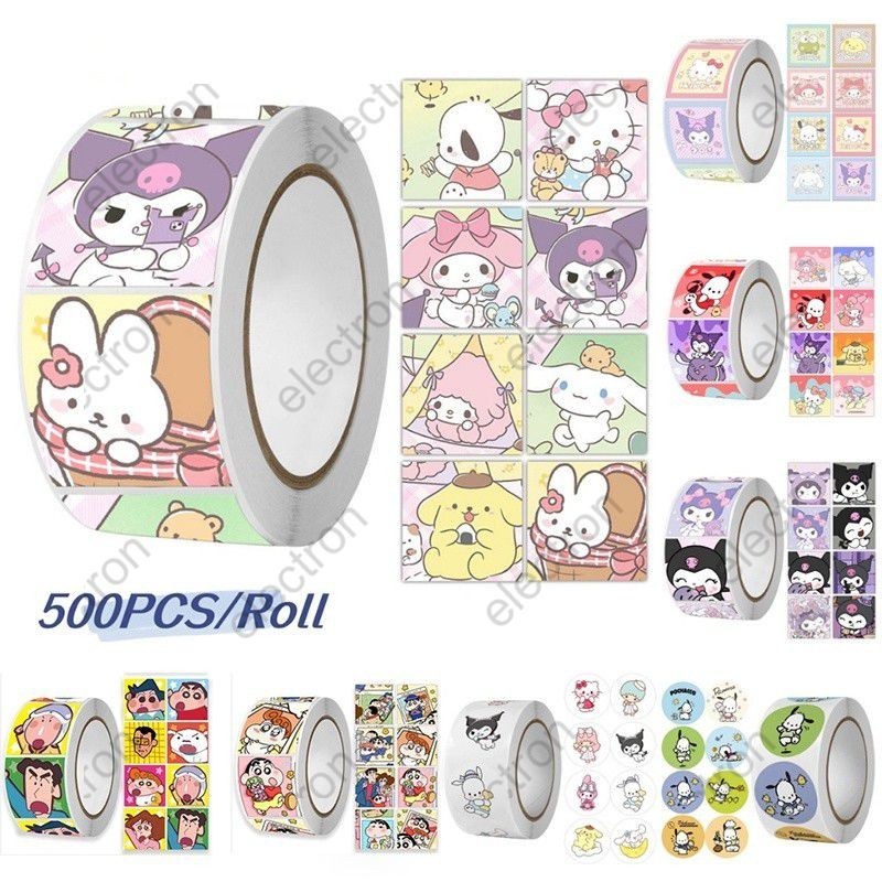 500pcs/roll Sanrio Stickers,Manual Laptop Sticker,Luggage Sealing Cartoon Cute Handbook Material,DIY Decorative Picture,Cute Kuromi Melody Handbook Material Election