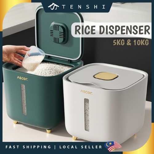 5/10KG Rice Dispenser Storage Box Grains Rice Bucket Moisture-Proof Sealed Insect-Proof Bekas Beras FREE Measuring cup