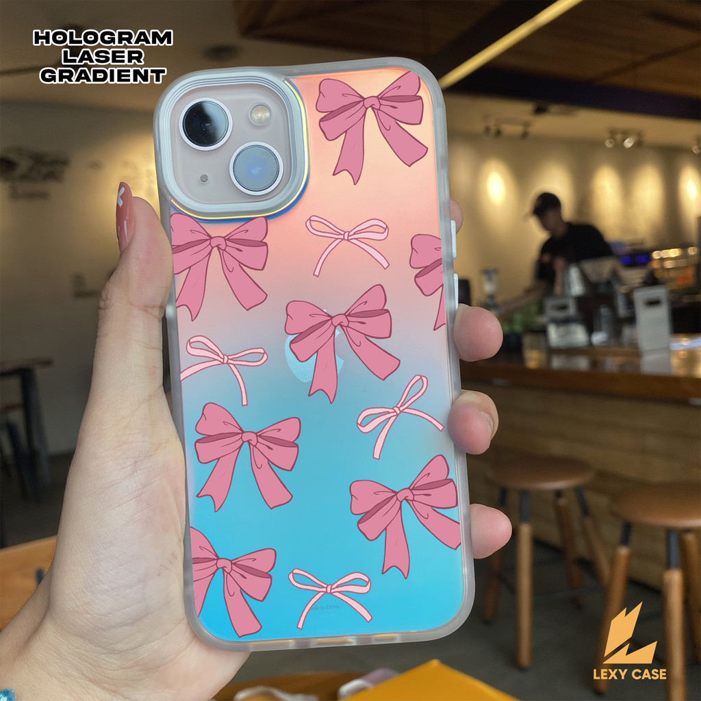 Case Hologram Iphone 11 12 13 14 15 XR X XS XSMAX 13PRO 12PRO 11PRO 11PROMAX SM449 Beautiful Ribbon Casing Rainbow Rainbow Softcase Colorful Women Latest Aesthetic