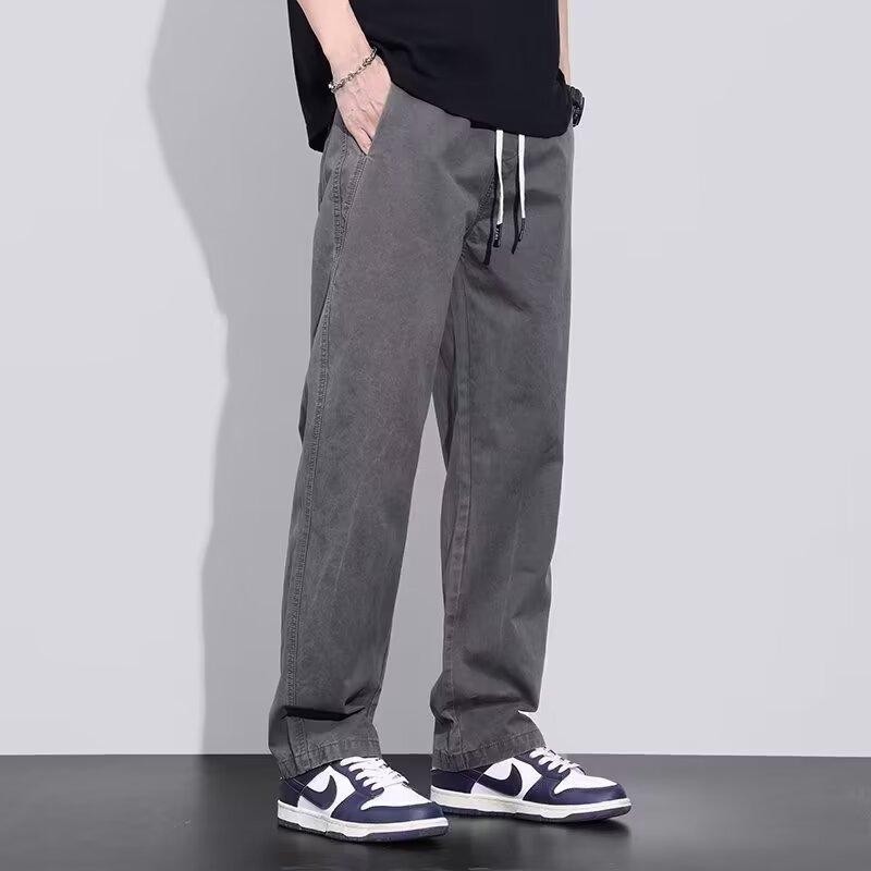 American Retro Overalls Men's Thin Solid Color Straight Casual Unisex Overalls High Quality Drawstring Black Khaki Gray Men's Sports Pants M-3XL