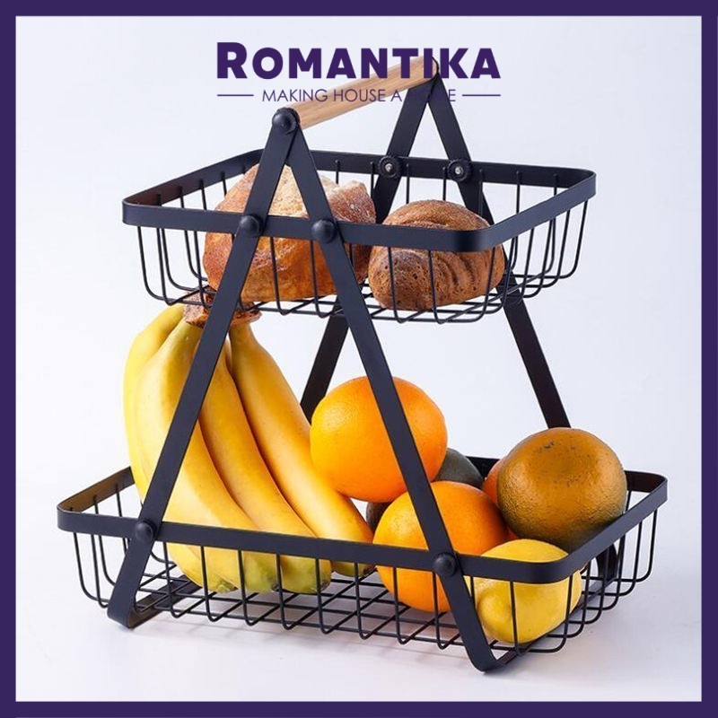 Romantika Metal 2/3 Tier Basket Pyramid Hand carry for campaign Kitchen Basket Storage Multipurpose Rack Shelves Durable