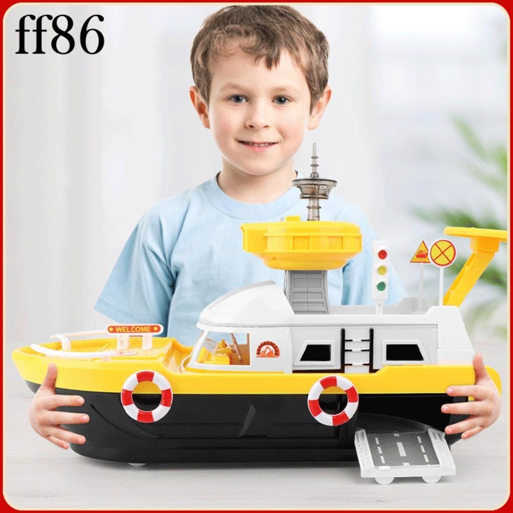 Kids Toys Track Inertia Boat Crash-Resistant Music Toy Model Story Boys Girls Fire Control Industrial Ship with Battery