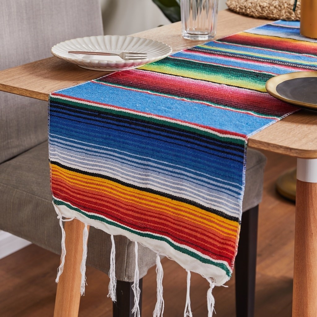 35*210cm Mexican Style Rainbow Striped Table Runner Tablecloth Rustic Wedding Party Banquet Decoration Home Textiles