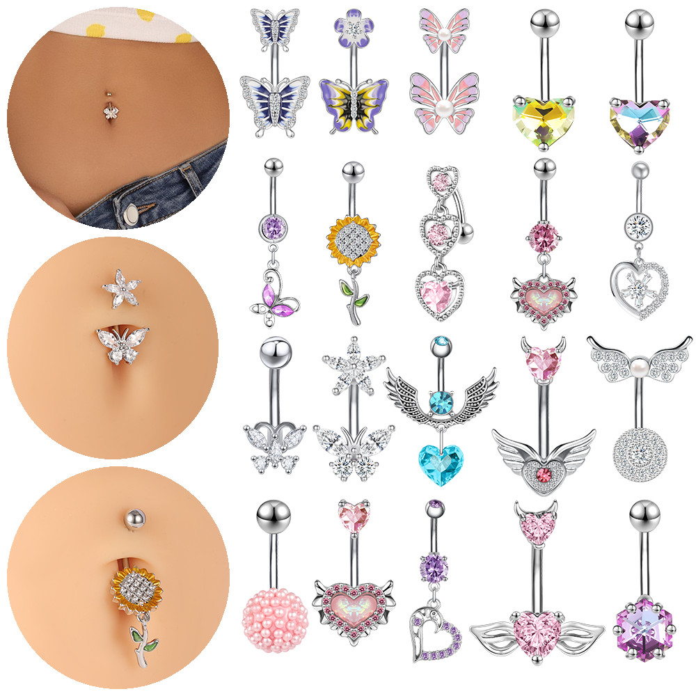 1 PC Stainless Steel Navel Piercing Dangle Belly Button Ring Christmas Tree Shape Style Navel Ring Crystal Navel Ring Jewelry