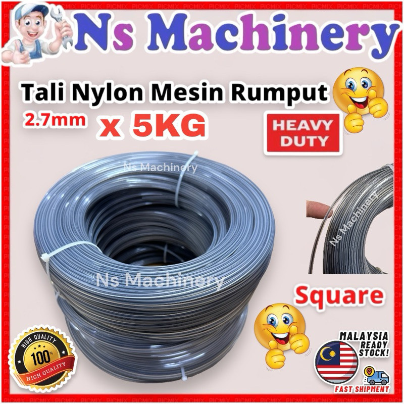 Heavy Duty 5KG 2.7MM Square Cut Trimmer Line/Tali Mesin Potong Rumput Warna Kelabu/Trimmer Line Brush Cutter 2.7mmx5kg