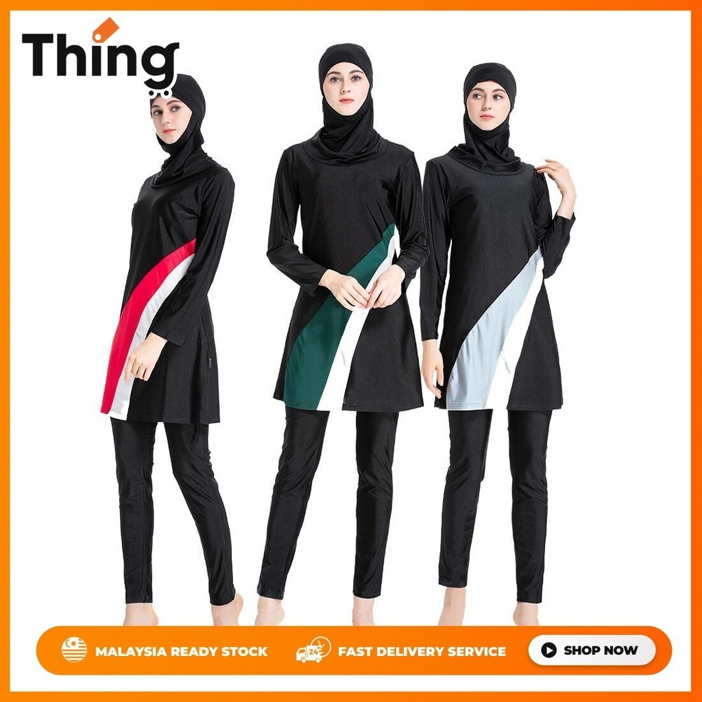 Warbase 3 in 1 Swim Set Women Elegant Fashion Full Coverage Muslim Islamic Swimwear Long Sleeves Polyester Nylon Burkini