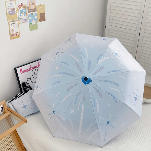 umbrella payung lipat Blue Fireworks Automatic Umbrella Rain or Rain Dual-use Vinyl Folding Umbrella Sunscreen Anti-Ultraviolet Sun Umbrella Student Umbrella