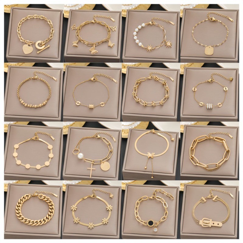 Hundred Styles Bracelets European American Gold Colorfast Titanium Steel Female Simple All-Match Unique Fashion Hand Jewelry