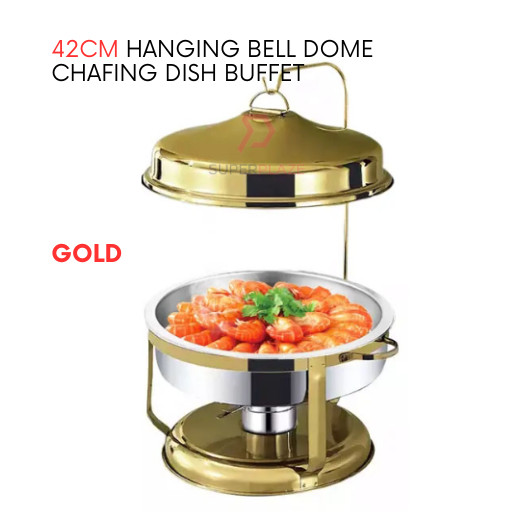 42cm Zelex Golden Dome Bell Chafing Dishes Buffet Chafer Hanging Dome Serving Set