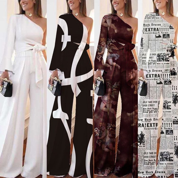 European American New Style Women's Jumpsuit Raglan Sleeve Lace-Up Jumpsuit