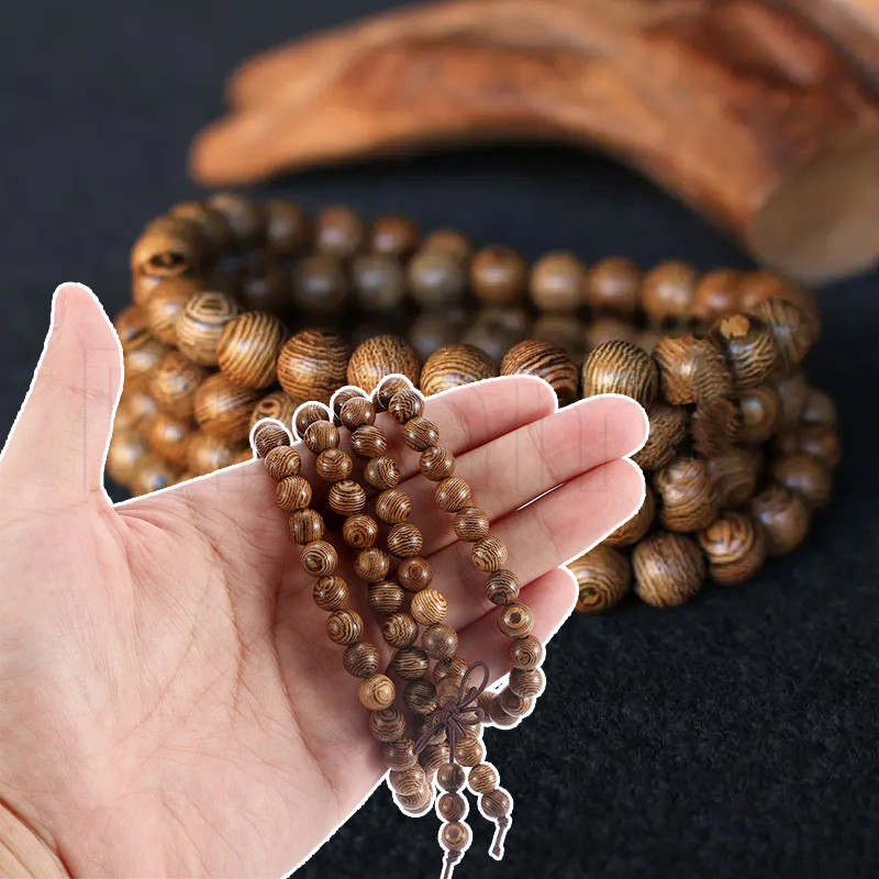 108 Wooden Buddha Beaded Bracelet - Chinese Style Sandalwood Jewelry - Men Women Buddhist Bangles - Wenge Prayer Beads Tibetan Bracelets