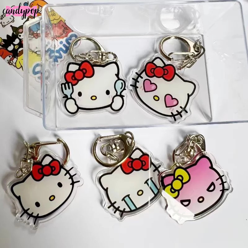 Cartoon Hello Kitty Cat Acrylic Keychain Anime Figures Backpack Pendant Keyring Double-sided Kids Toys Accessories Gift