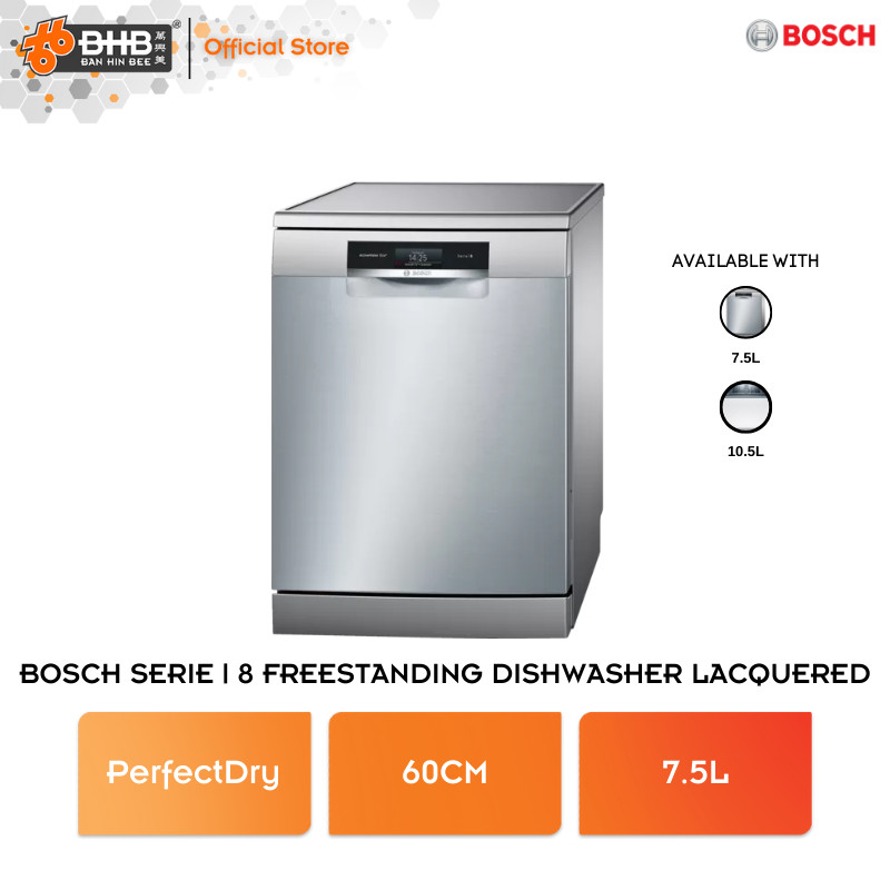 Bosch Serie 8 Freestanding Dishwasher 60 cm Stainless steel lacquered SMS88TI03E EcoSilence SMV25BX03R Pencuci Pinggan