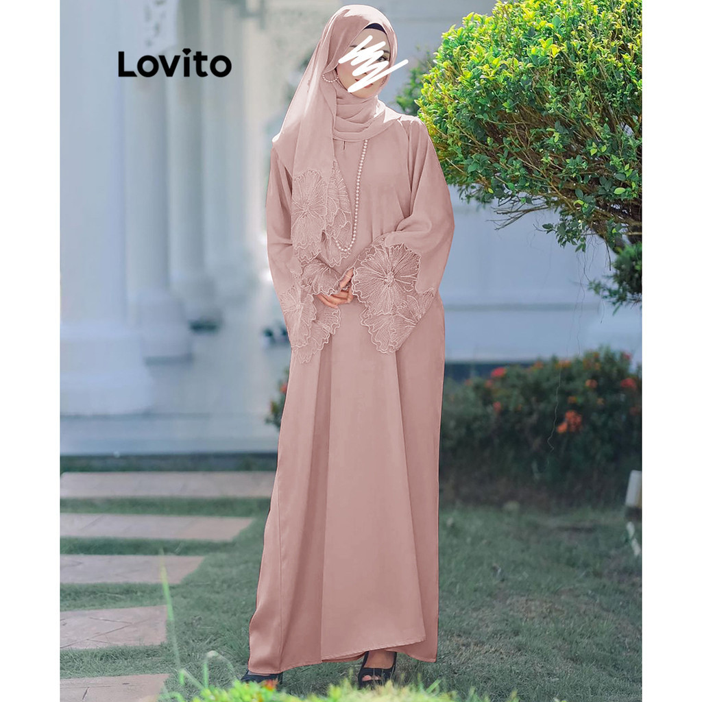 Lovito Modest Floral Pattern Fabric Stitching Women Muslim Set for Women LNE56424 Lovito Set Muslim Wanita Jahitan Kain Pola Bunga Sederhana untuk Wanita LNE56424