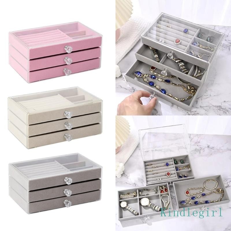 KING Three Layer Jewelry Storage Box Handcrafted Jewelry Holder Multilayer Jewelry Display Rack with Adjustable Compartm