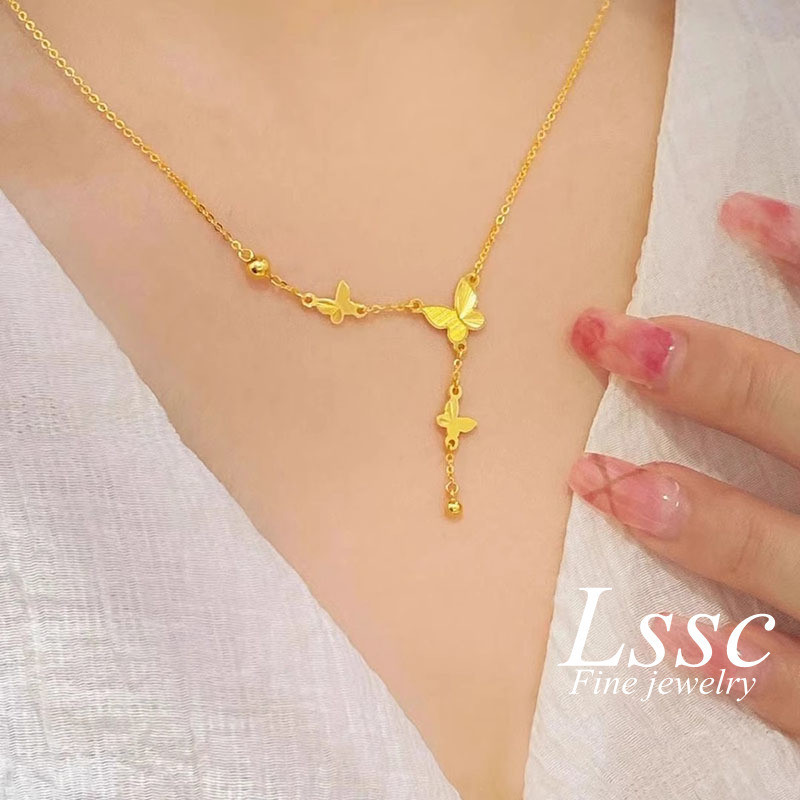 LSSC Butterfly Titanium Necklace 18k Gold Rantai Leher Perempuan Kalung Titanium Anti Karat Necklace for Women