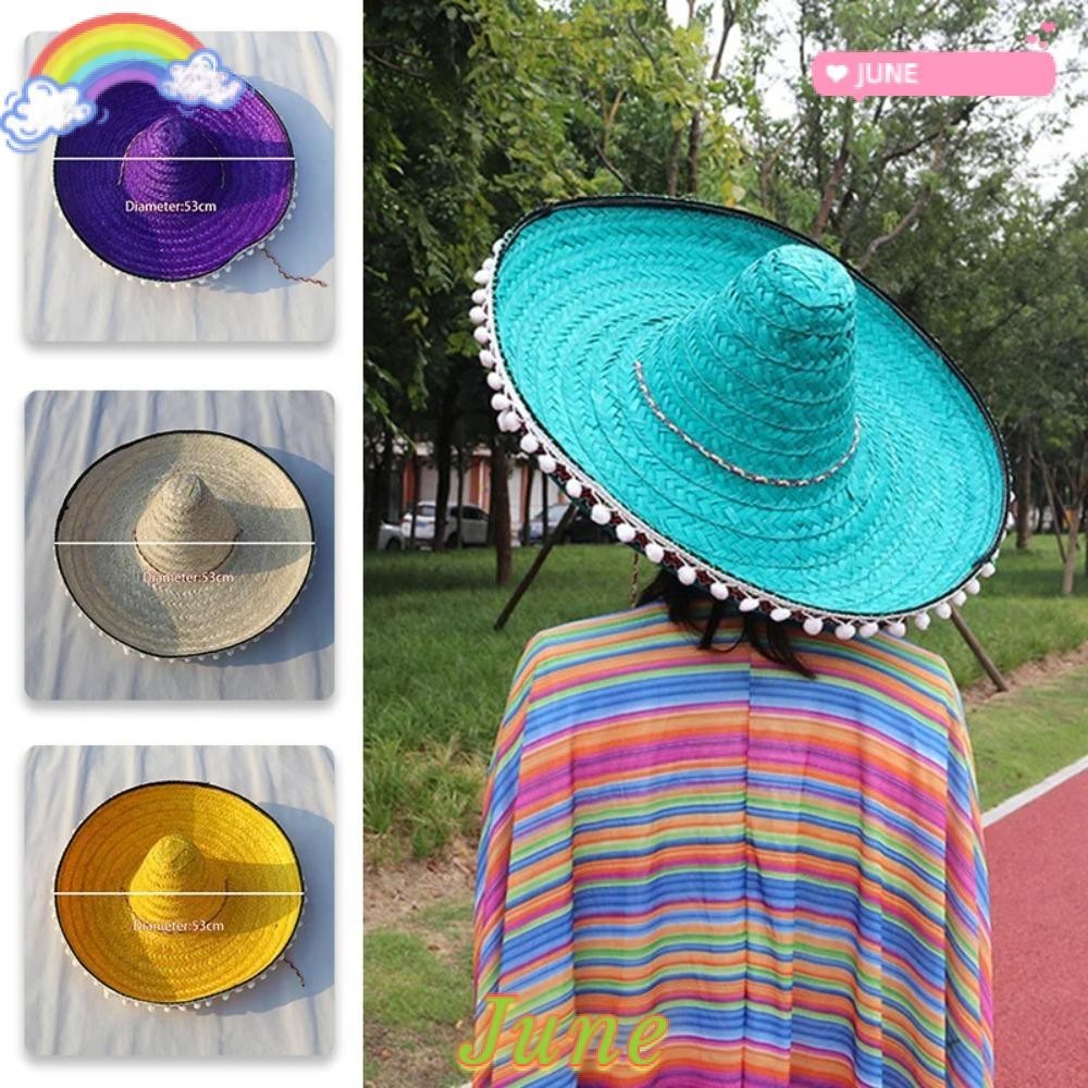 JUNE1 Straw Hats, Party Colorful Wide Brim Mexican Party Hat, Summer Decor Halloween Sombrero Sun Hat Women