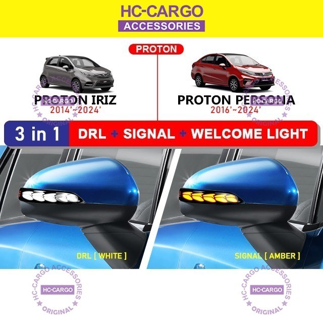 PROTON IRIZ & PERSONA 3 IN 1 Dragon Scale Side Mirror Smoke Led With Signal Running Indicator DRL Signal Welcome light