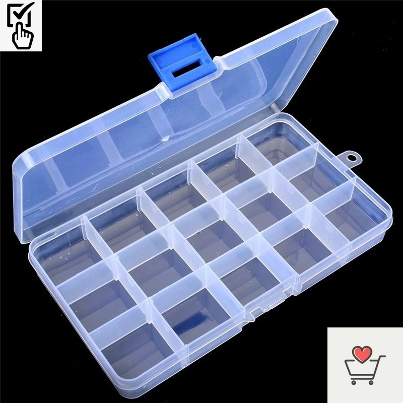 MBR 15 Gird Jewelry Storage Box Transparent Tool Case Ring Earring Drug Pill Beads Portable Plastic Organizer Container