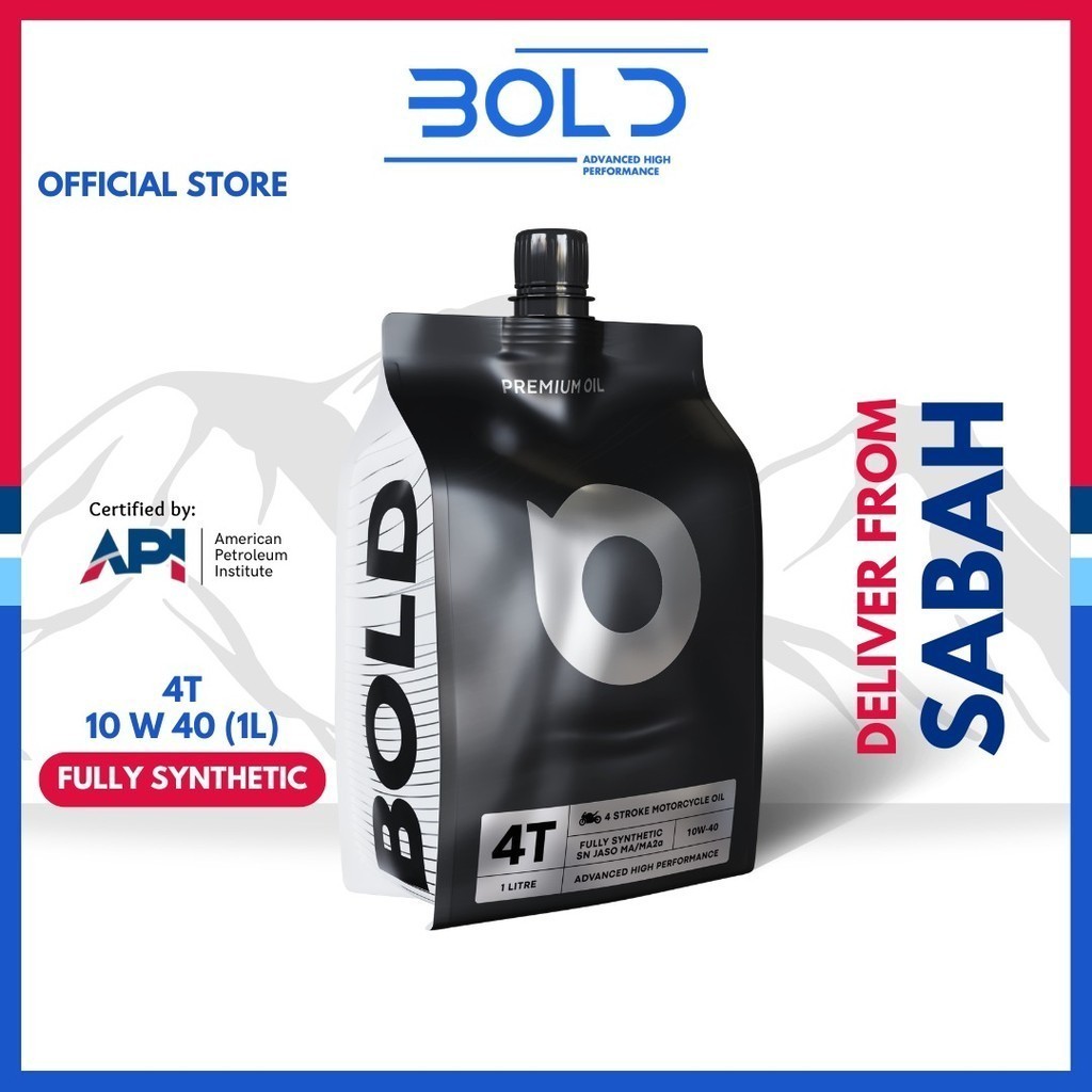 [Sabah] BOLD 4T 10w40 1L Fully Synthetic MA2/SN Motorcycle Engine Oil Minyak Hitam Pelincir Motor Motosikal LC135 Y15