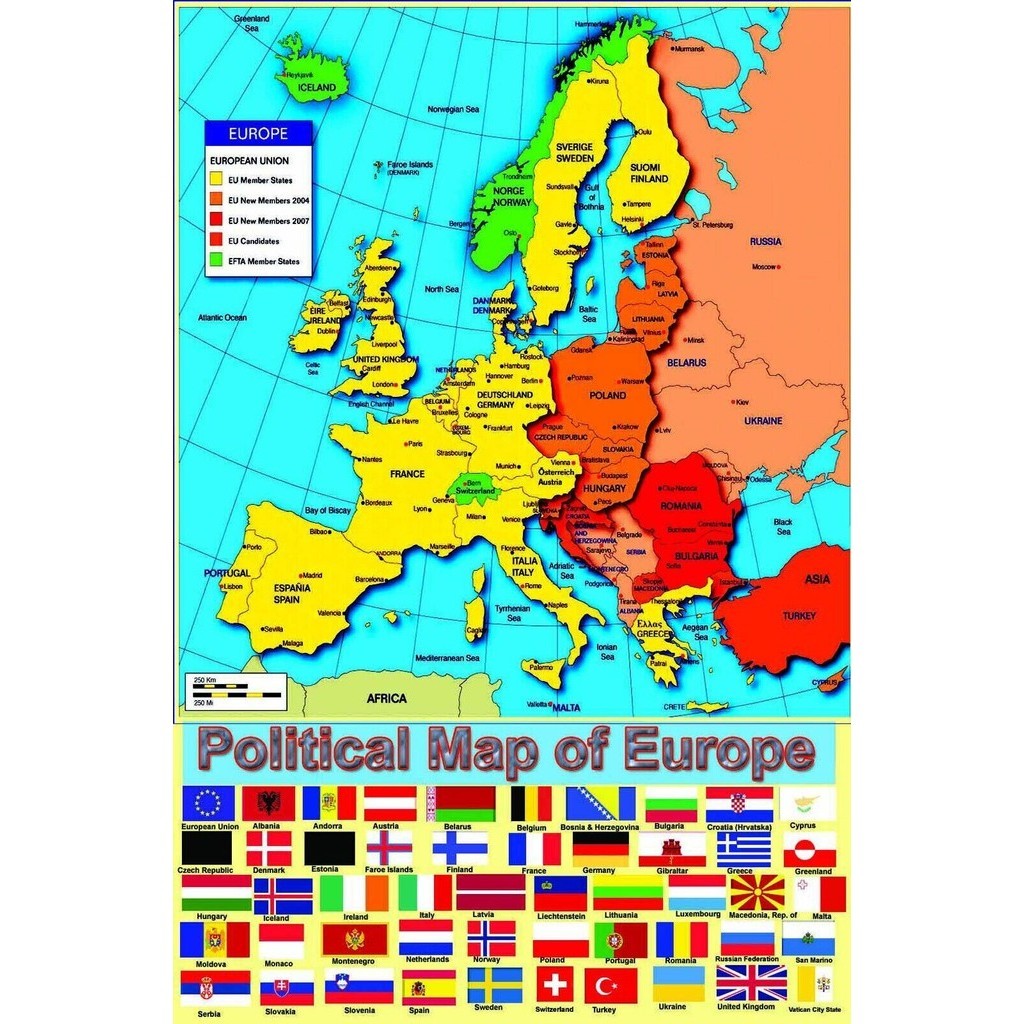 Huge Laminated Political Map of Europe European Chart Art Picture Print Silk Poster Home Wall Decor 0726