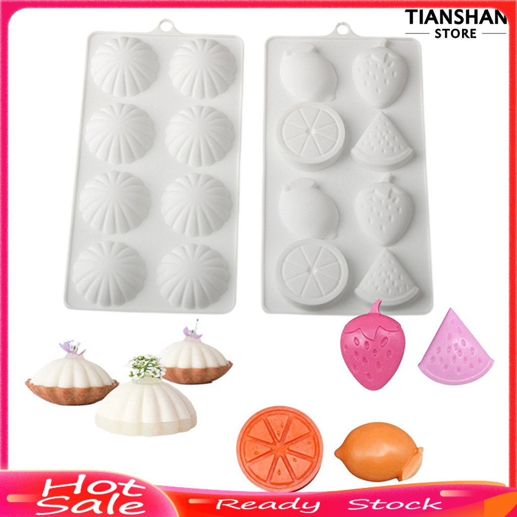 [TSS]☀Flexible Mini Cake Mould Little Shell Fruit Pattern 8-Grids Oven Microwave Dishwasher Safe Food-grade Silicone Mold