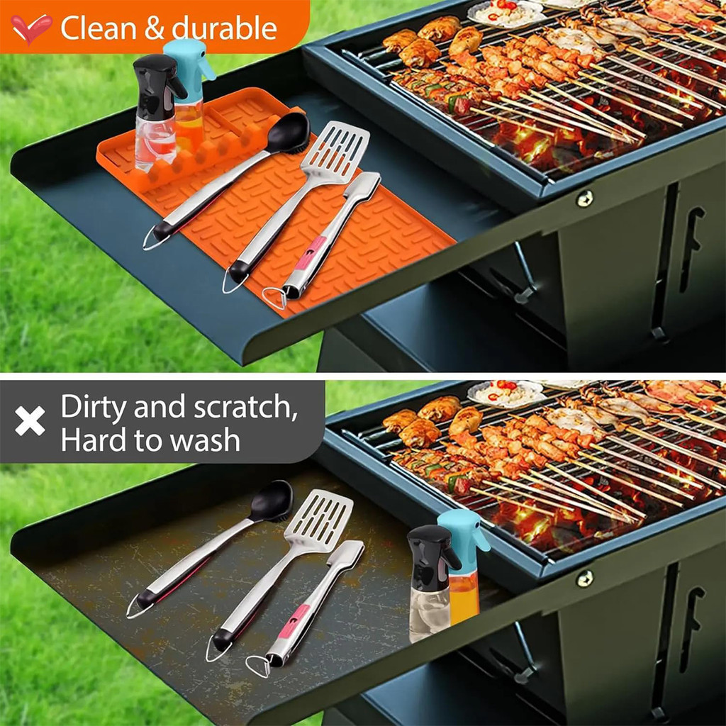 Silicone Frying Pan Tool Mat for BBQ Mat with Stand, Grill Utensil Caddy Holder for Kitchen, Cooking and Countertops CR1