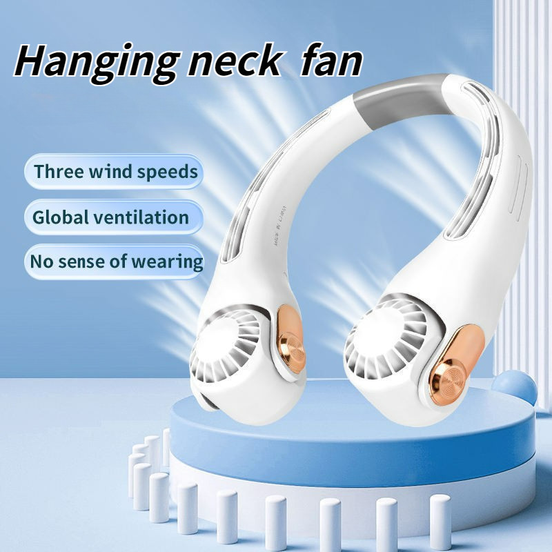 Kipas Mini Portable Hanging Neck Fan Kipas Sangkut Leher Turbine Neck Fan Three-speed Hanging Neck Fan Usb Rechargeable Leafless Kipas Leher