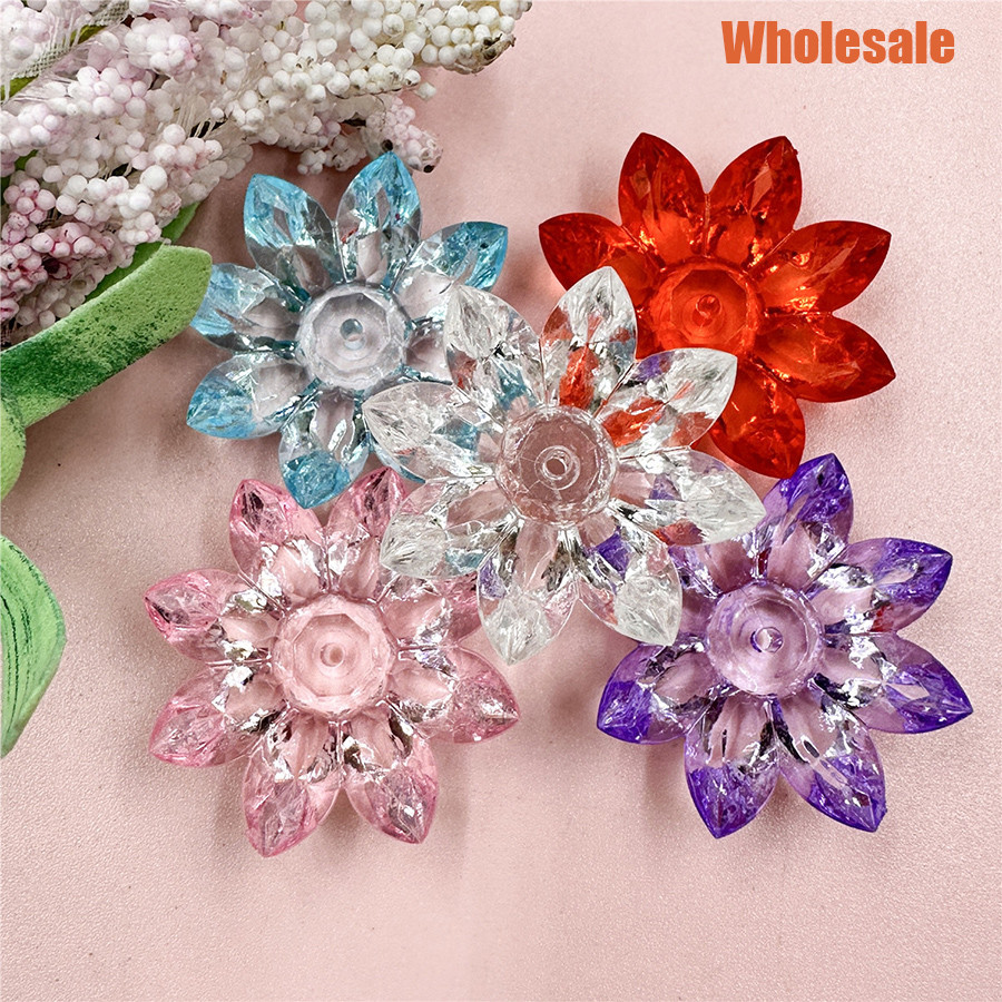 31mm 5pcs Transparent Loose Beads Lotus flower Beaded Acrylic Crystal For Bracelet Earring Making DIY Jewelry Accessories Materials