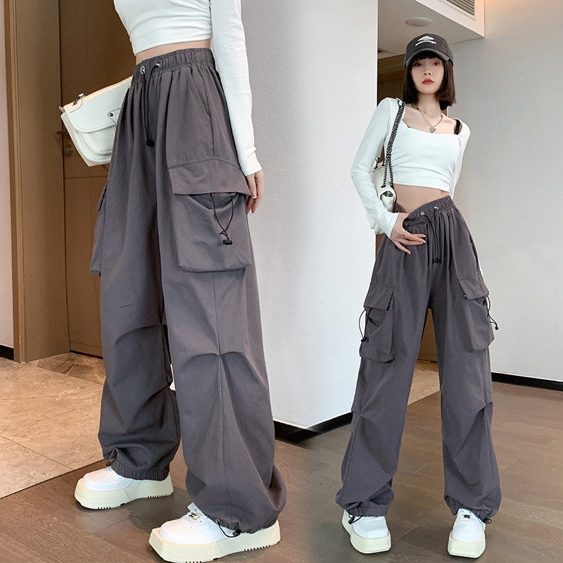 Korean Style Casual Pants Drawstring Pants Women's Summer Straight Draping Ankle Banded Pants Loose Wide Leg Pants Cargo Pants Women