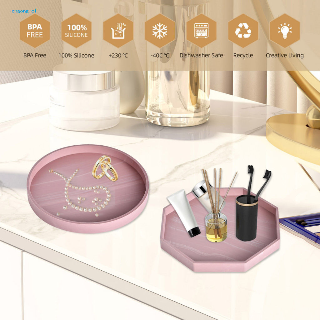 ongong Decorative Countertop Tray Dishwasher Safe Silicone Tray Multi-purpose Silicone Tray for Bathroom and Kitchen Decorative Organizer for Soap Perfume Jewelry Keys