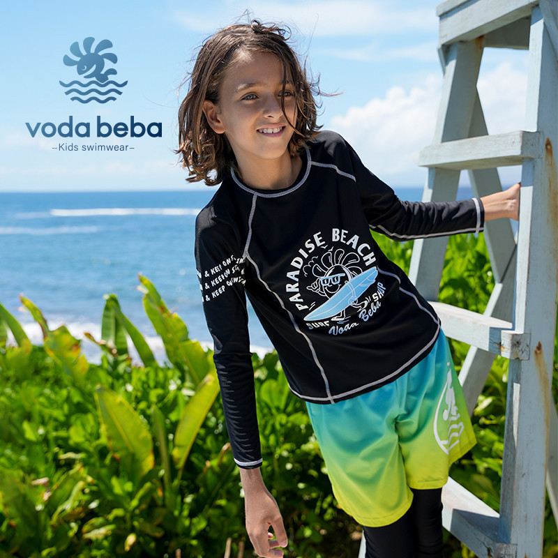 VODA BEBA Junior Boy Long Sleeve Swimsuits Swimwear Quick-drying Baju Renang Budak Lelaki Teenager