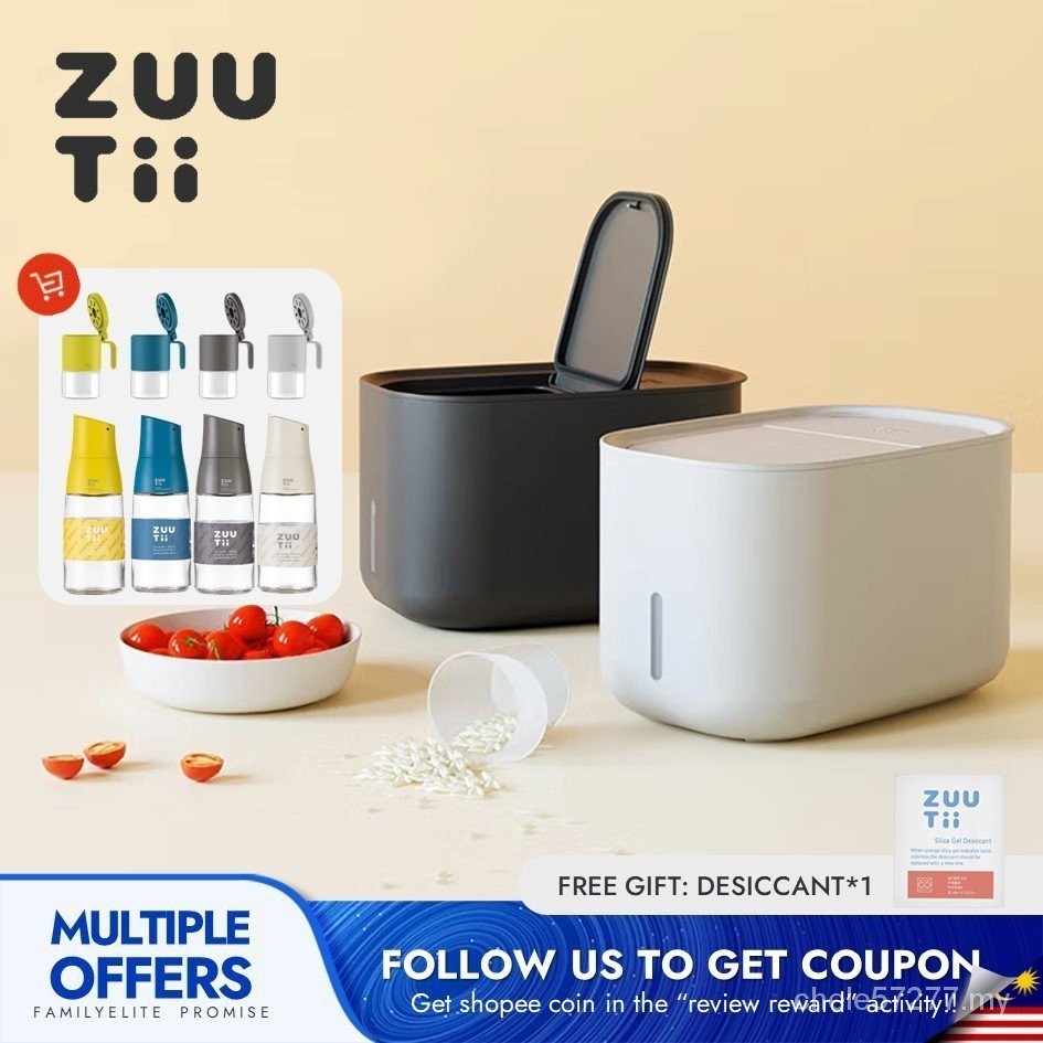 【Malaysia Stock】Zuutii 5KG Rice Storage Box Grains Bucket Food Container Rice Dispenser Rice Bucket Moisture-proof Sealed Insect-proof