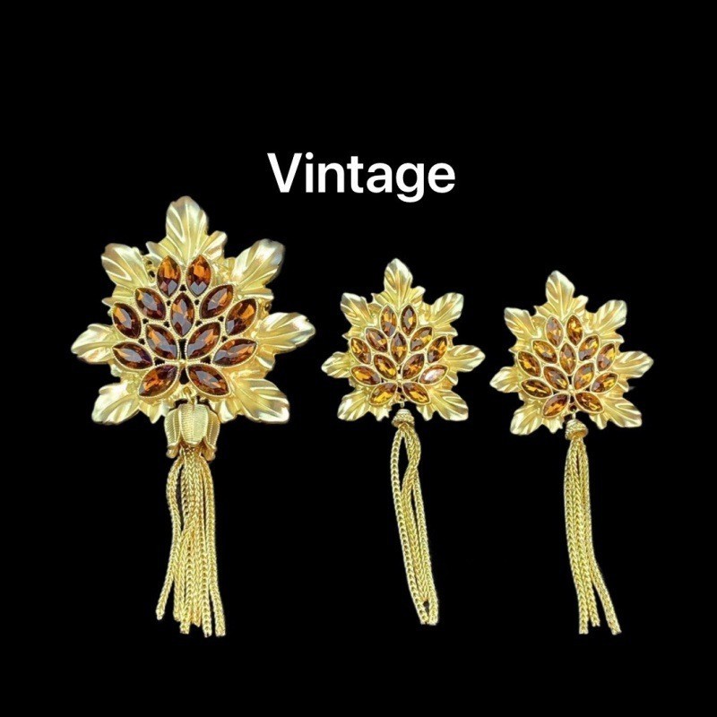 Exquisite jewelry✨Earrings Jewelry vintage Medieval Style Palace All-Match Style Rhinestone Inlaid Maple Leaf Tassel Brooch Earrings