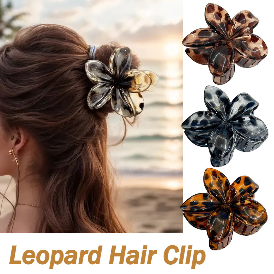 8CM Flower Hair Claw Clip for Women Vintage Leopard Print Hair Clips Crab Clamp Barrettes Hair Accessories Hairpin Headwear Headband