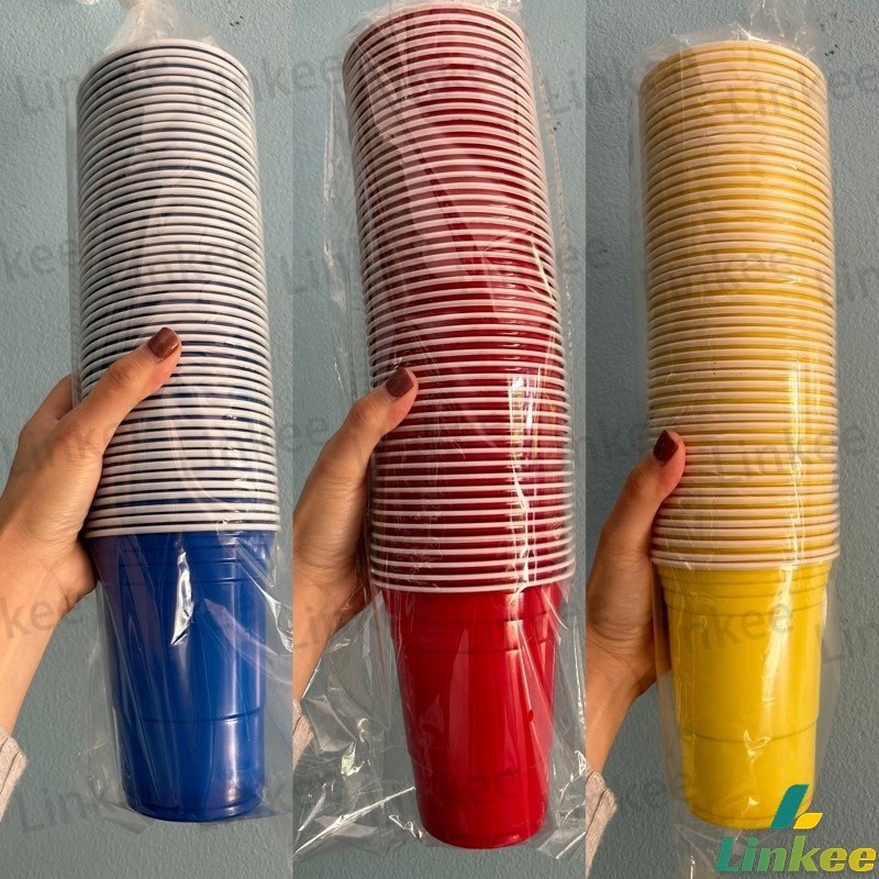 LK RED CUP AMERICAN PARTY! PARTY Glass Blue Yellow 450 ml. 16oz (50 Pieces) BEER Pon PONG