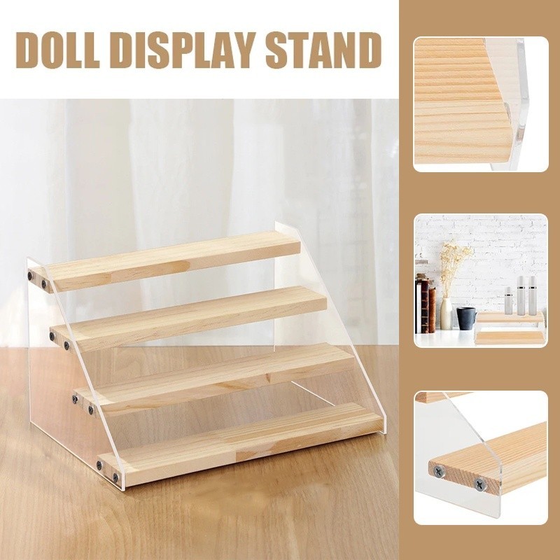 4/5 Tier Acrylic Storage Rack Figurine Display Shelf Wooden Rack Toy Shelf Rak Transparent Wood 展示架