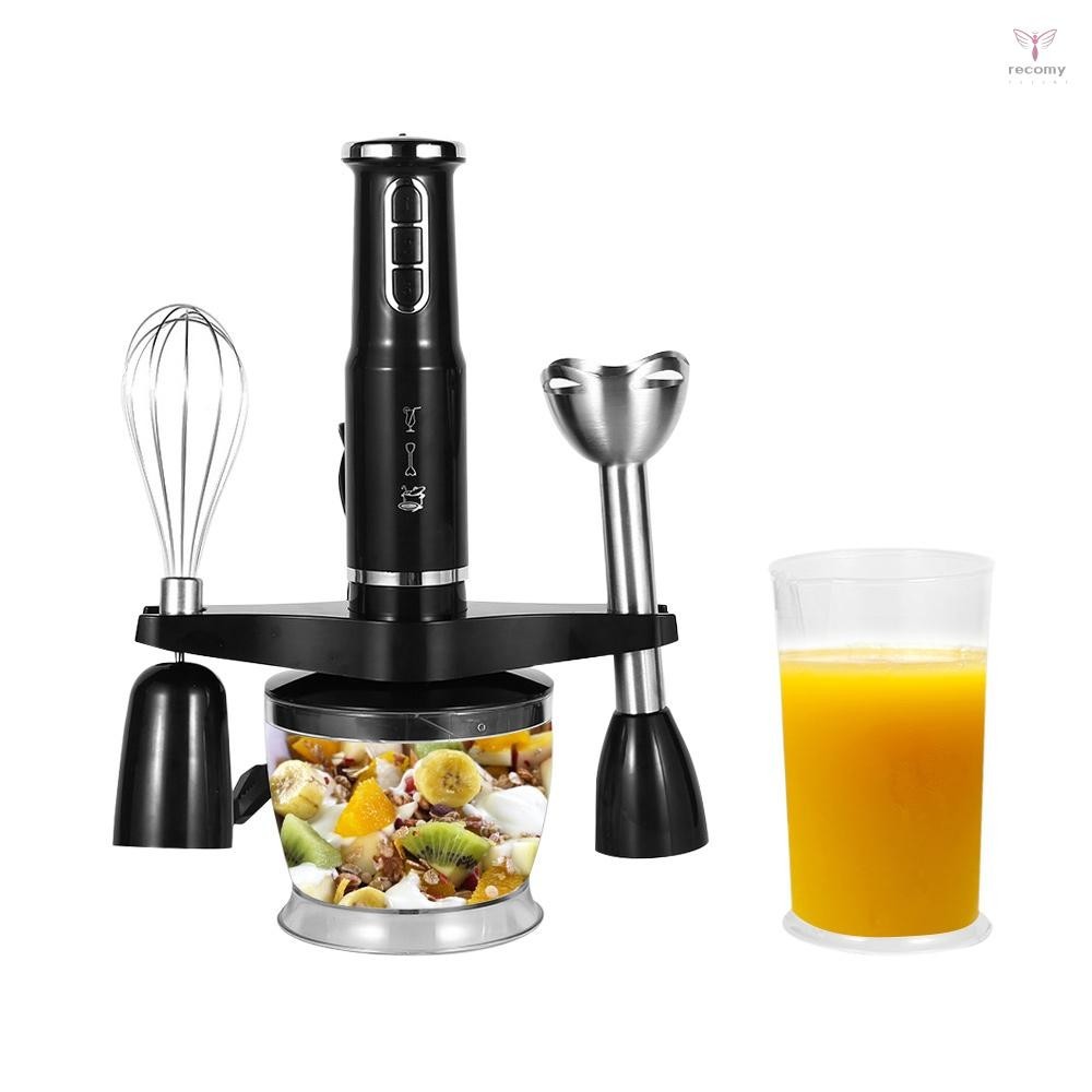 4-in-1 Multifunctional Immersion Hand Blender 3-speed Handheld Stick Blender 600W Low Noise with Mixing Beaker/ Chopping Bowl/ Egg Whisk/ Stainless Steel Blade for  Food Smoothies 