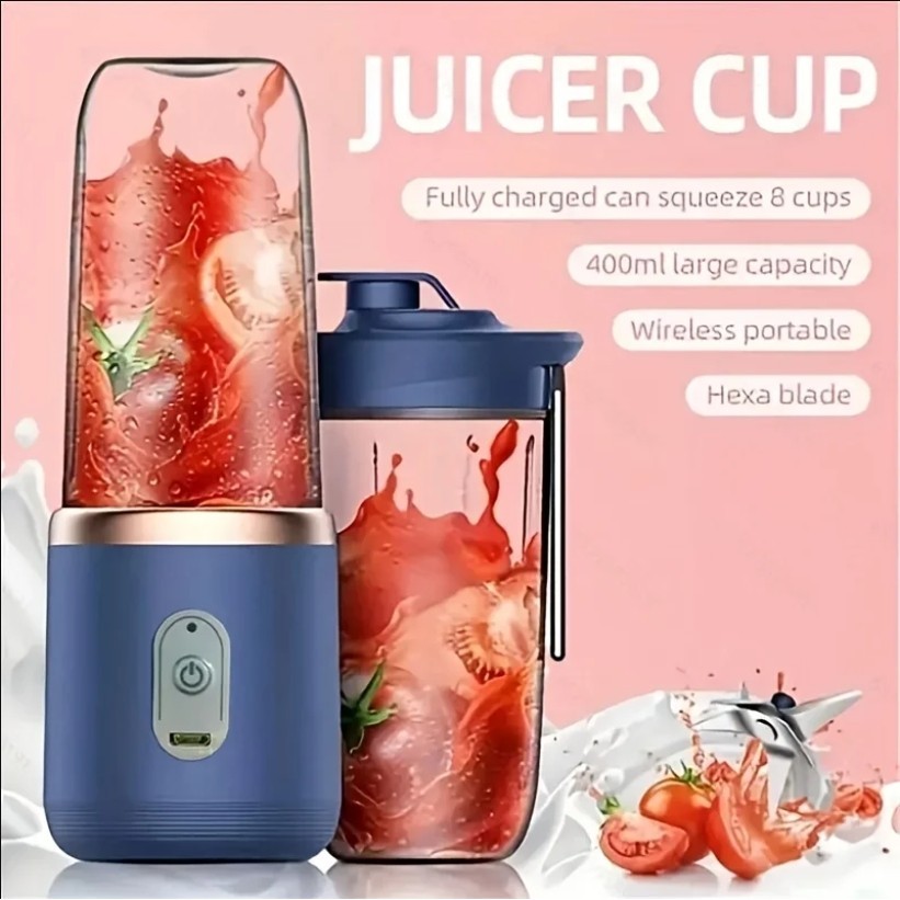 2024 NEW Double Cup Electric Fruit Juicer Blender Juice Mixer Mini Wireless Portable Household USB Charging 6 Blade Gift Juice Cup Household USB Charging 24000mAh 榨汁机