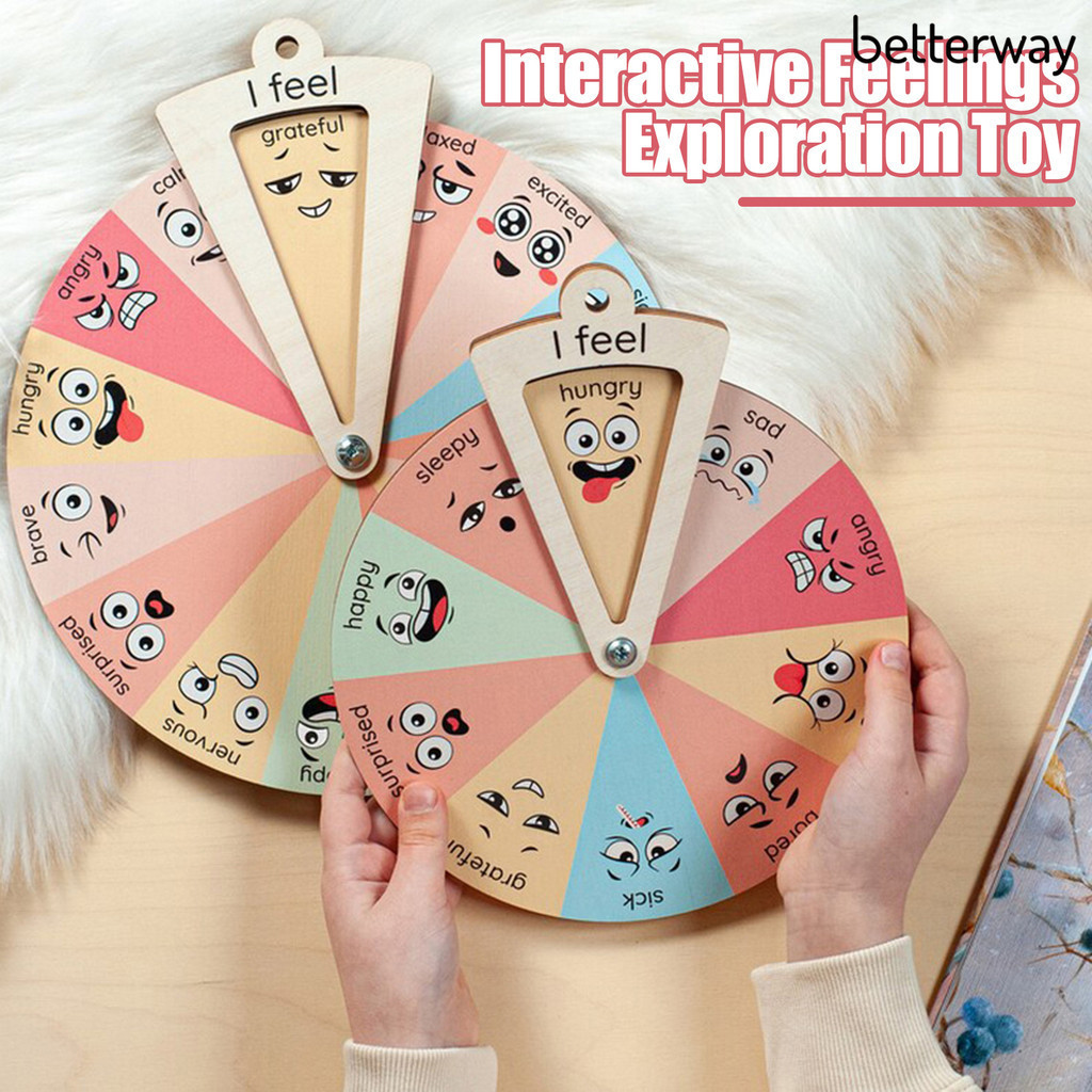 Betterway Kids Wooden Feelings Wheel Emotion Regulation Spinner Social Emotional Learning Toy Decoration Toddlers Boys Girls Gift