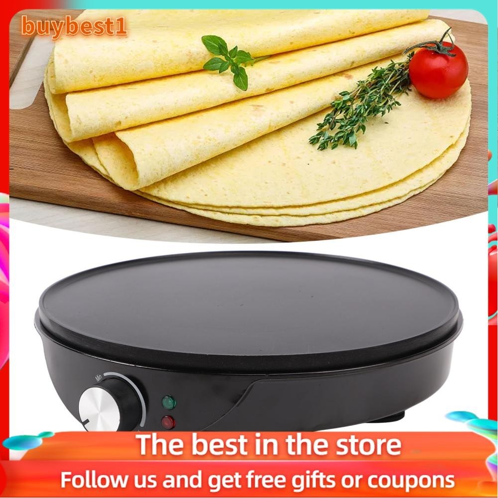 Buybest1 Electric Griddle Crepe Maker Easy To Clean 12in Iron and Pine Quick Heating with Batter Spreader for Home