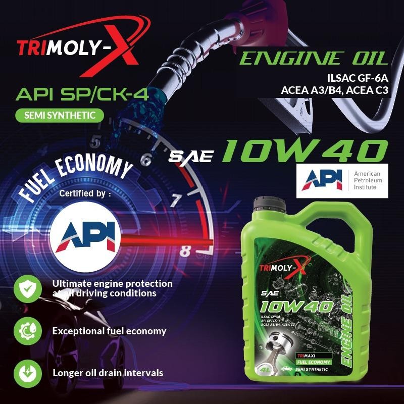 TRIMOLY-X TRIMOLYX 10W40 SEMI SYNTHETIC ENGINE OIL SP/CF 4L Car Minyak Hitam Minyak Enjin Kereta