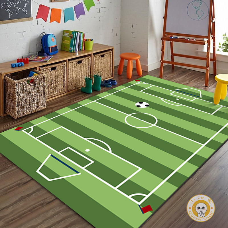 Green Grass Football Stadium Crystal Velvet Carpet Children's Non-slip Game Blanket Living Room Full of Coffee Table Cushion Bedroom Bed Blanket