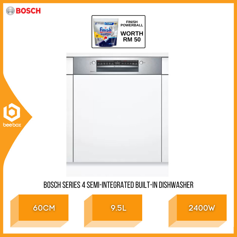 Bosch Series 4 Semi-integrated Built-in Dishwasher 60 cm Stainless steel ExtraDry SMI4HCS48E Pembasuh Pinggan