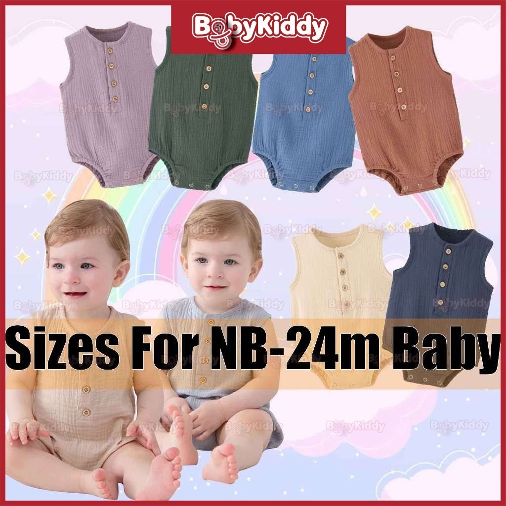 (0-24months) Baby Girl Boy Basic Singlet Romper Onesie Outfits Unisex Eyelet Romper Baju Bayi